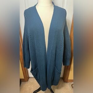 Retrology Duster Cardigan Sweater Open Front Chunky Knit Dark Turquoise 1X